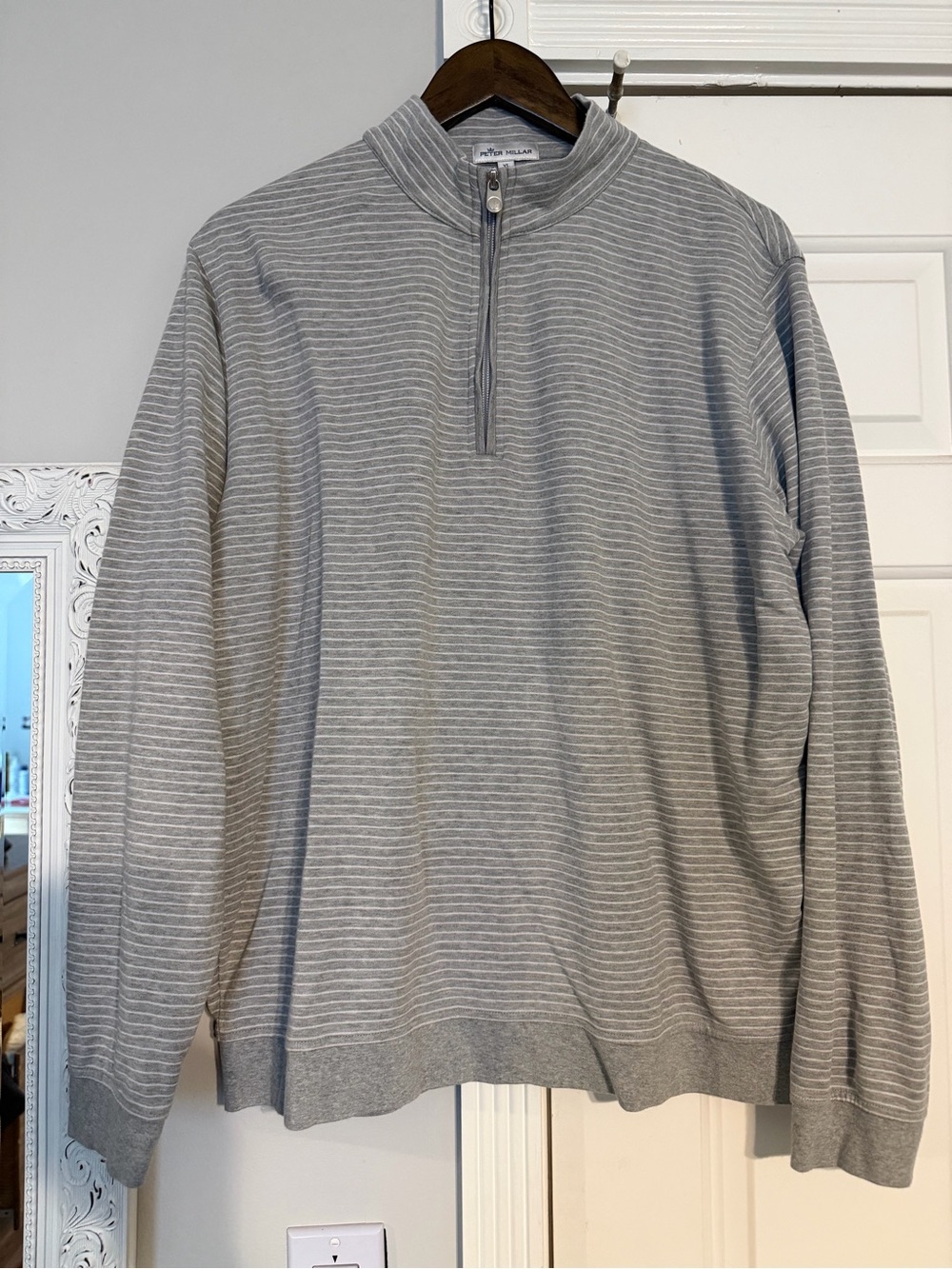 Peter Millar Light Gray Striped Quarter-Zip Sweater